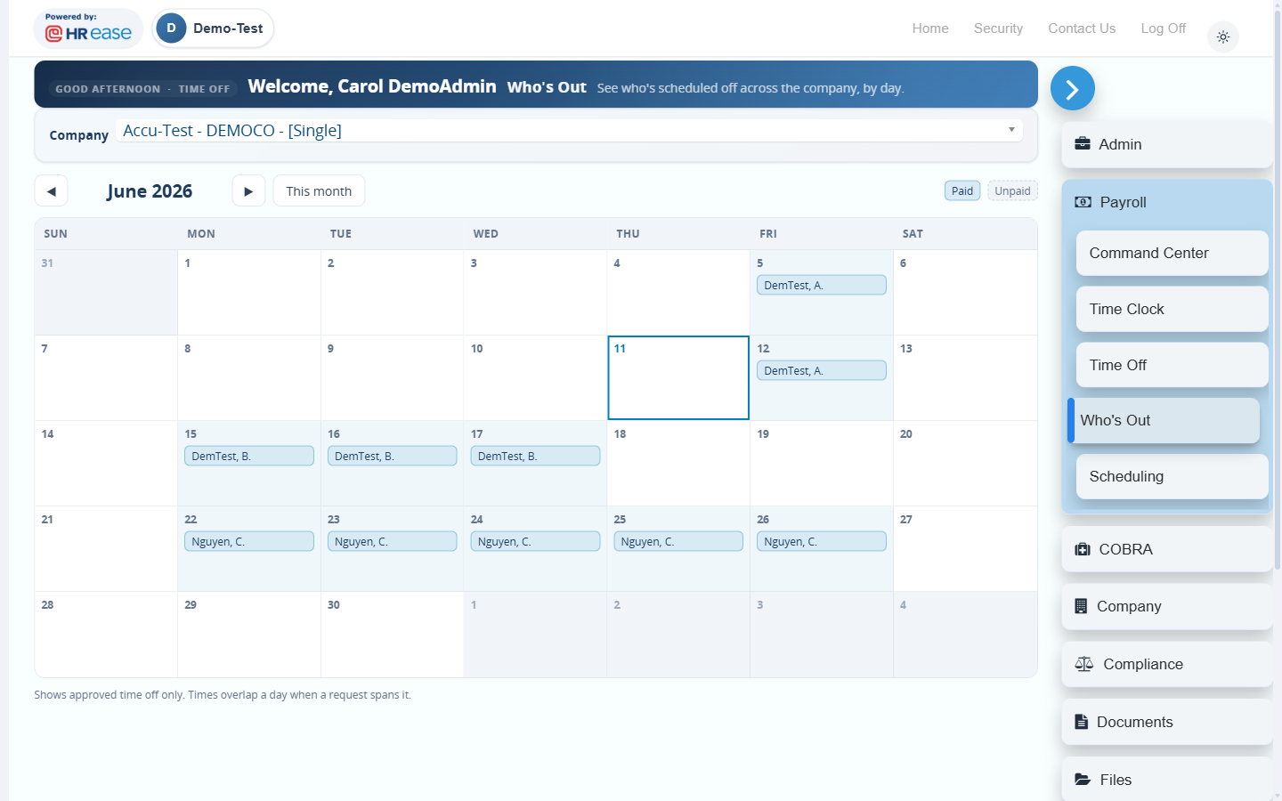 Who's Out Calendar